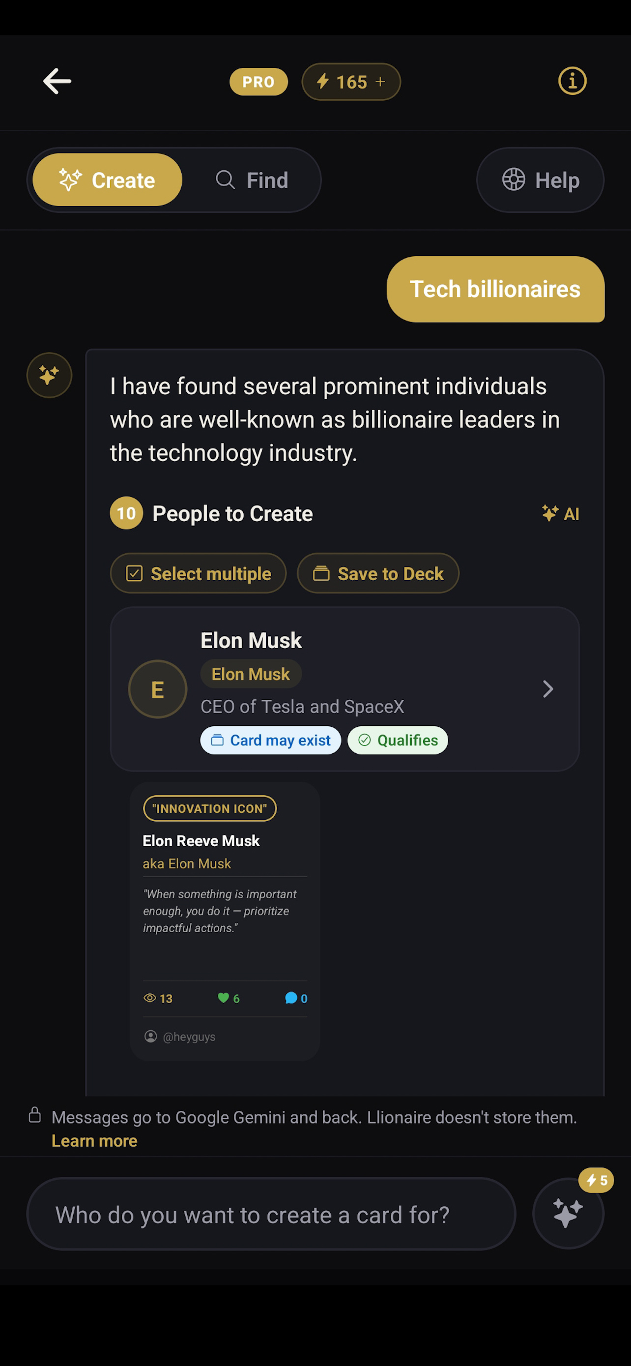 Llionaire app screenshot